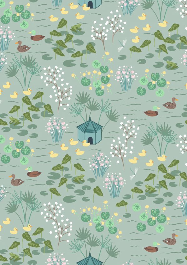 Lewis & Irene Fabrics The Village Pond on Duck Egg