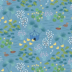 Lewis & Irene Fabrics The Village Pond on Sky Blue