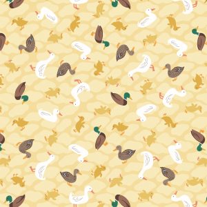 Lewis & Irene Fabrics The Village Pond Ducks on Yellow