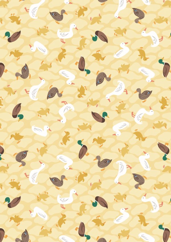 Lewis & Irene Fabrics The Village Pond Ducks on Yellow