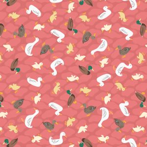 Lewis & Irene Fabrics The Village Pond Ducks on Terracotta