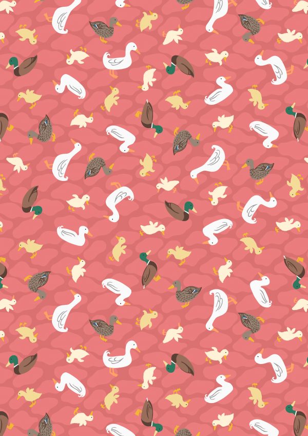 Lewis & Irene Fabrics The Village Pond Ducks on Terracotta