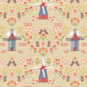 Lewis & Irene Fabrics Tulip Fields Windmills on Lemon A458.1