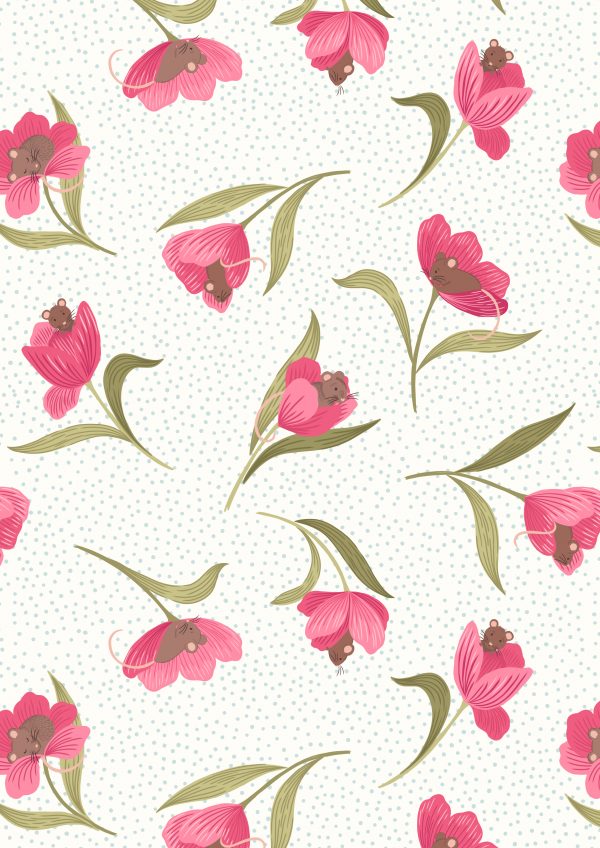 Lewis & Irene Fabrics Tulip Fields Tulip & Mouse on Cream A460.1