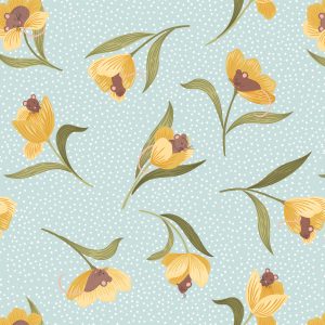 Lewis & Irene Fabrics Tulip Fields Tulip & Mouse on Pale Blue A460.2