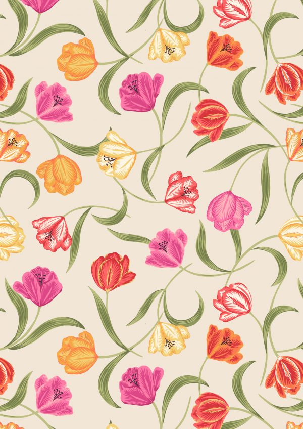 Lewis & Irene Fabrics Tulip Fields Tulips on Cream A461.1
