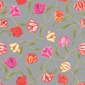 Lewis & Irene Fabrics Tulip Fields Tulips on Grey A461.3