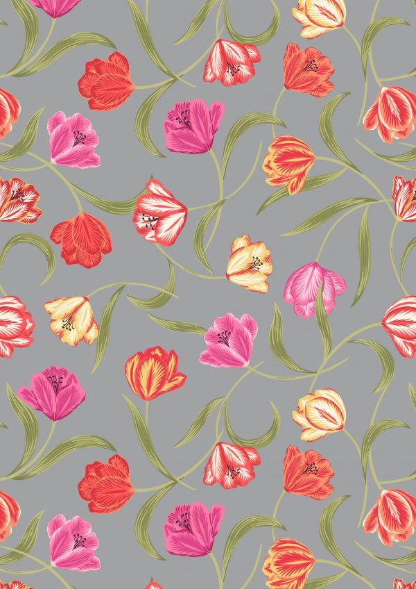 Lewis & Irene Fabrics Tulip Fields Tulips on Grey A461.3