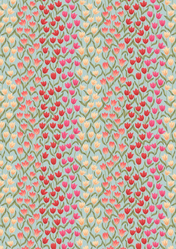 Lewis & Irene Fabrics Tulip Fields on Duck Egg A462.2
