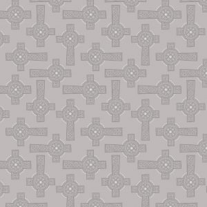 Lewis & Irene Fabrics Iona Grey Celtic Cross with Silver Metallic Highlights