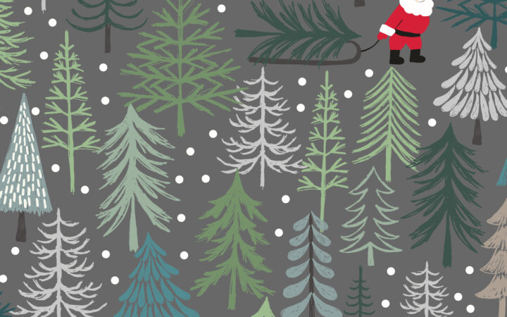 Lewis & Irene Christmas Trees Santa Dark Grey