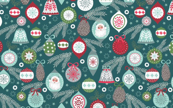 Lewis & Irene Christmas Trees Baubles on Winter Blue