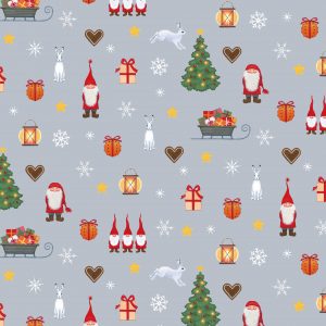 Lewis & Irene Fabrics Tomten's Christmas Festive Fun on Grey