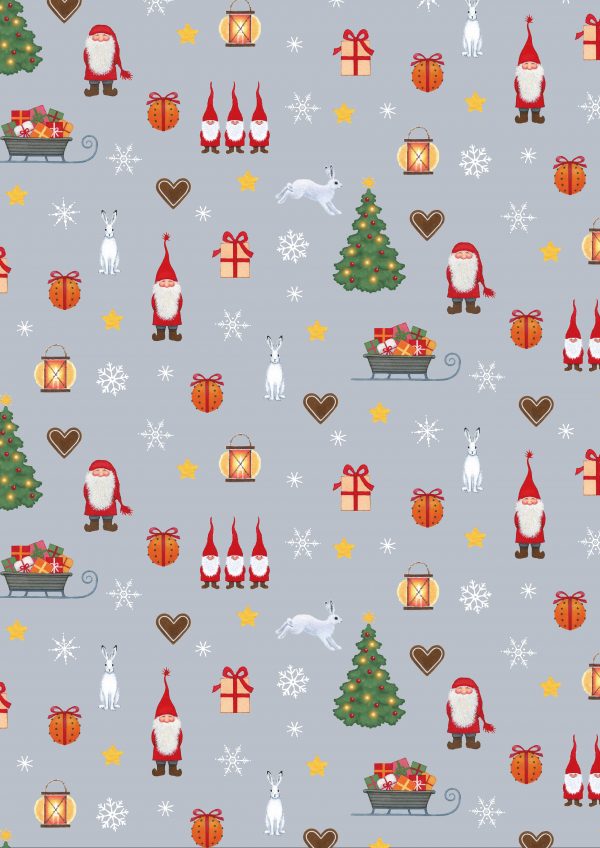 Lewis & Irene Fabrics Tomten's Christmas Festive Fun on Grey