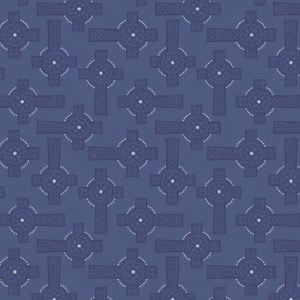 Lewis & Irene Fabrics Iona Blue Celtic Cross with Silver Metallic