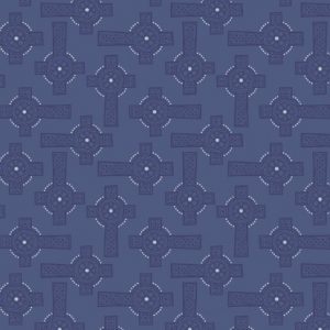 Lewis & Irene Fabrics Iona Blue Celtic Cross with Silver Metallic