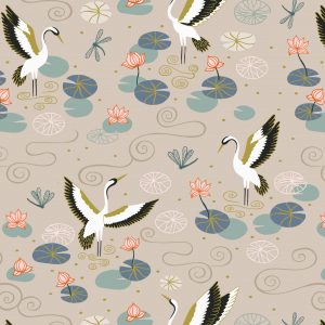 Lewis & Irene Fabrics Jardin de Lis Heron Lake on Natural