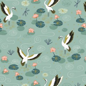 Lewis & Irene Fabrics Jardin de Lis Heron Lake on Duck Egg