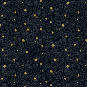 Lewis & Irene Fabrics Jardin de Lis Gold Stars on Black