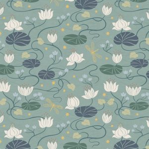 Lewis & Irene Fabrics Jardin de Lis Lillies on Duck Egg