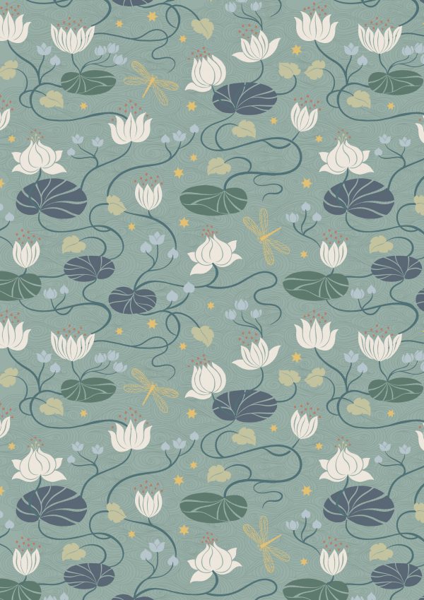 Lewis & Irene Fabrics Jardin de Lis Lillies on Duck Egg