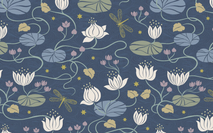 Lewis & Irene Jardin de Lis Lillies on Dark Blue