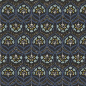 Lewis & Irene Fabrics Jardin de Lis Floral Star on Black