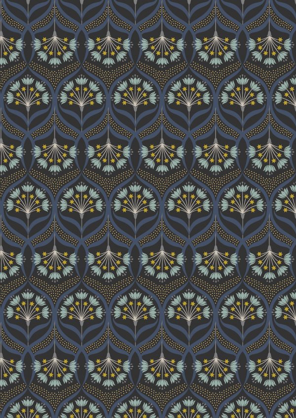Lewis & Irene Fabrics Jardin de Lis Floral Star on Black
