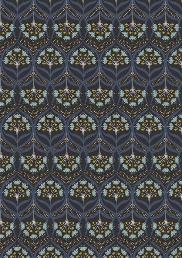 Lewis & Irene Fabrics Jardin de Lis Floral Star on Black