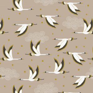 Lewis & Irene Fabrics Jardin de Lis Flying Heron on Natural