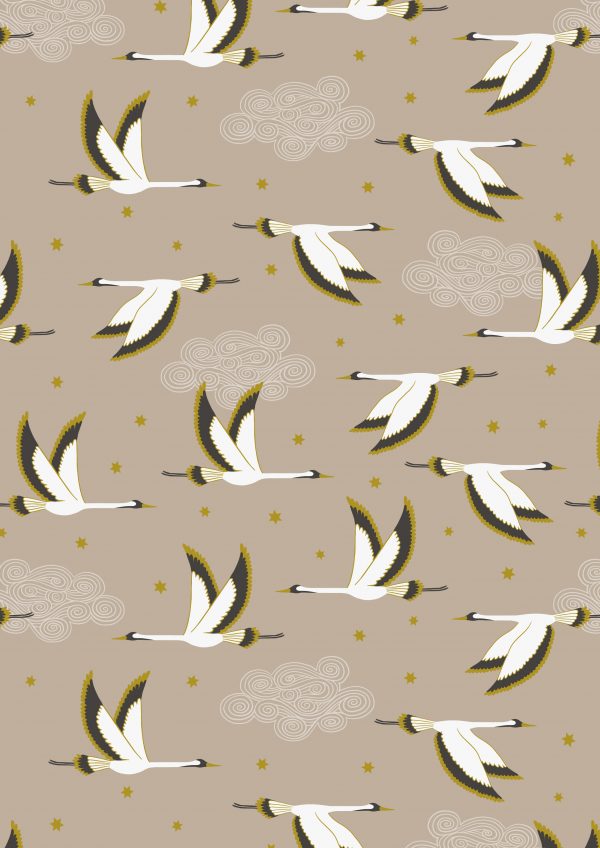 Lewis & Irene Fabrics Jardin de Lis Flying Heron on Natural