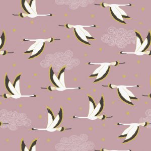 Lewis & Irene Fabrics Jardin de Lis Flying Heron on Dusky Pink