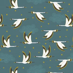 Lewis & Irene Fabrics Jardin de Lis Flying Heron on Jade