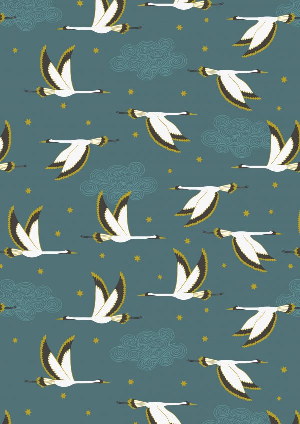 Lewis & Irene Fabrics Jardin de Lis Flying Heron on Jade