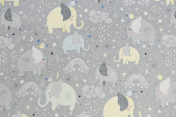 Shannon Fabrics Digital Cuddle Elephants on Grey