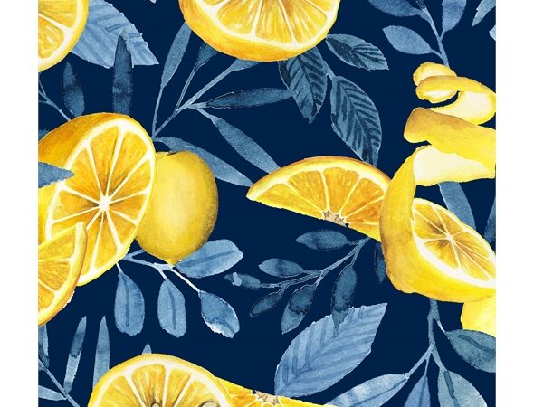P & B Textiles Citrus Sayings Lemons on Dark Blue