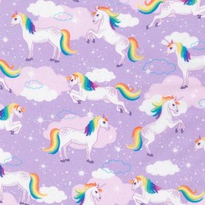 Robert Kaufman Enchanted Unicorns on Lavender with Glitter