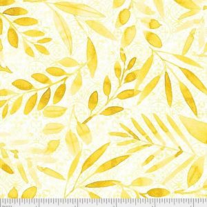 P & B Textiles Citrus Sayings Yellow Leaf Design Fabric