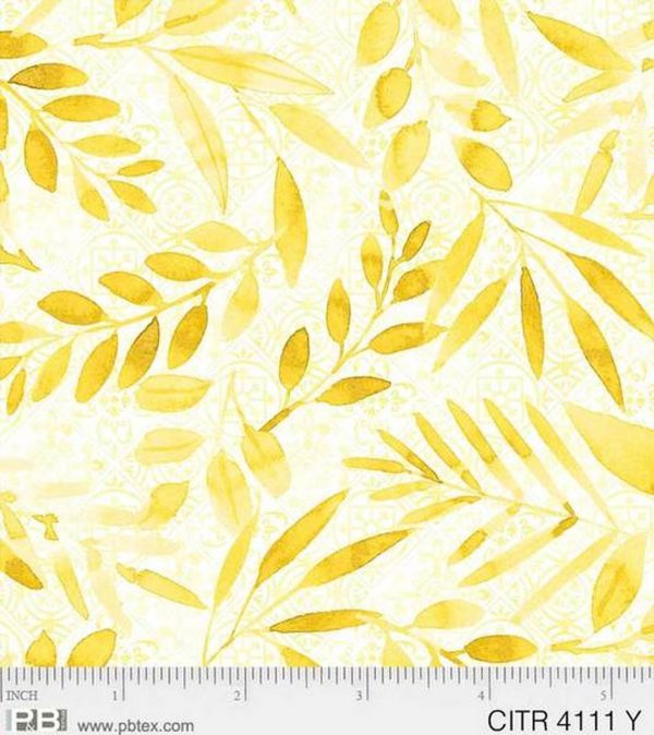 P & B Textiles Citrus Sayings Yellow Leaf Design Fabric