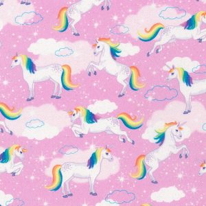 Robert Kaufman Enchanted Unicorns Fabric Glittered Pink