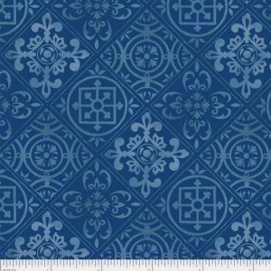 P & B Textiles Citrus Sayings Rich Blue Tile Design