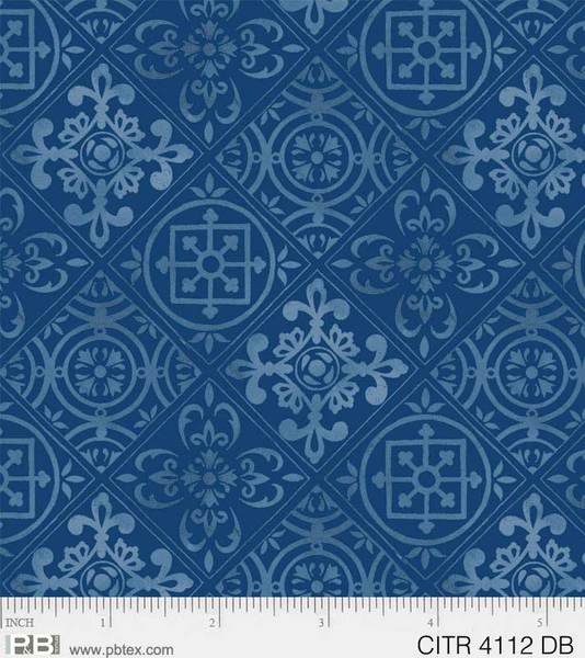 P & B Textiles Citrus Sayings Rich Blue Tile Design