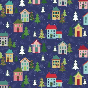Benartex Fabrics Better Not Pout Christmas Village Navy