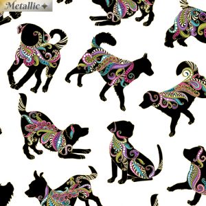 Benartex Fabrics Dog On It Black Dogs on White