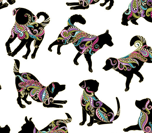 Benartex Dog On It Hot Diggity on White
