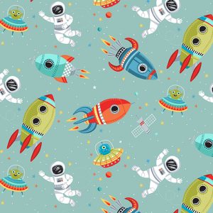Makower Fabrics Outer Space Scenic on Turquoise
