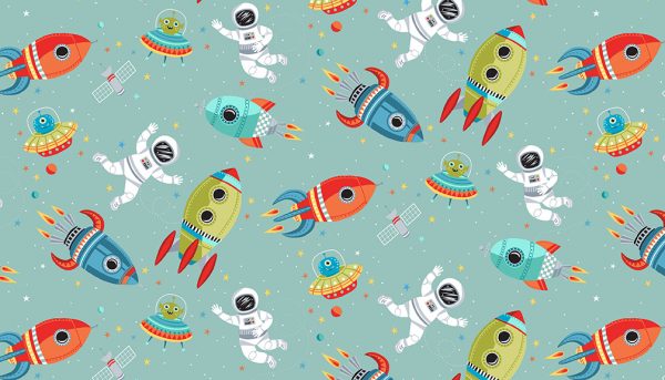 Makower Fabrics Outer Space Scenic on Turquoise