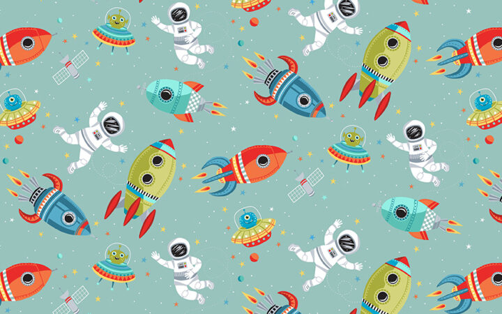 Makower Fabrics Outer Space Scene on Turquoise