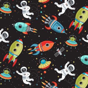 Makower Fabrics Outer Space Scenic on Black