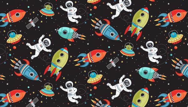 Makower Fabrics Outer Space Scenic on Black